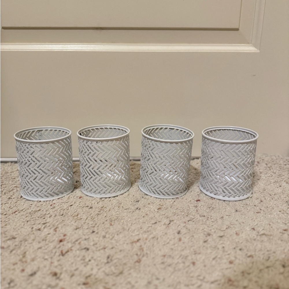 White Woven Metal Desk Organizer Set of 4 3.75 inches tall and 3 inches wide